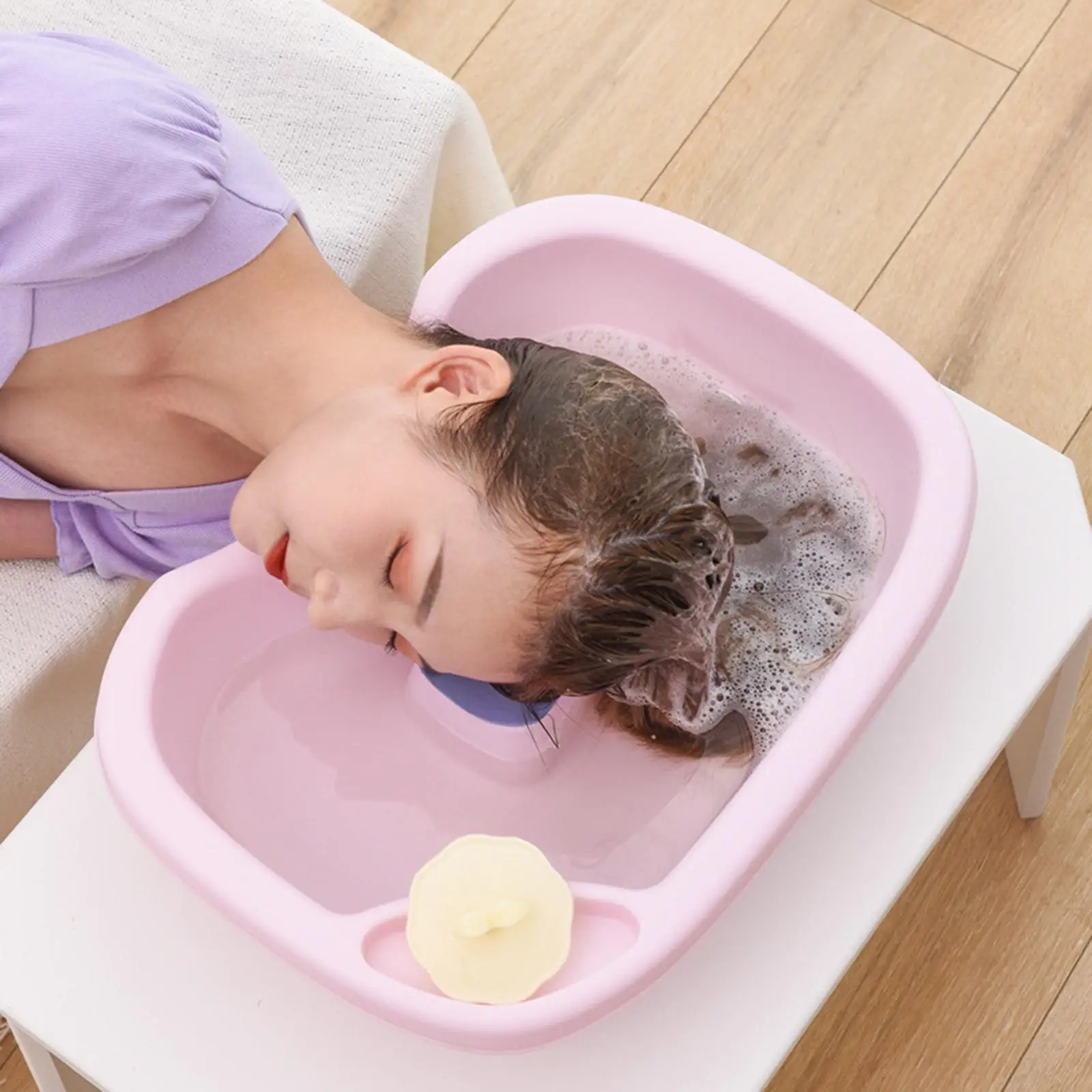 Bed Shampoo Basin with Drain Hose with Pillow in Bed Stable Neck Rest Tray Bowl for Hair Washing SPA Disabled Patient Elderly