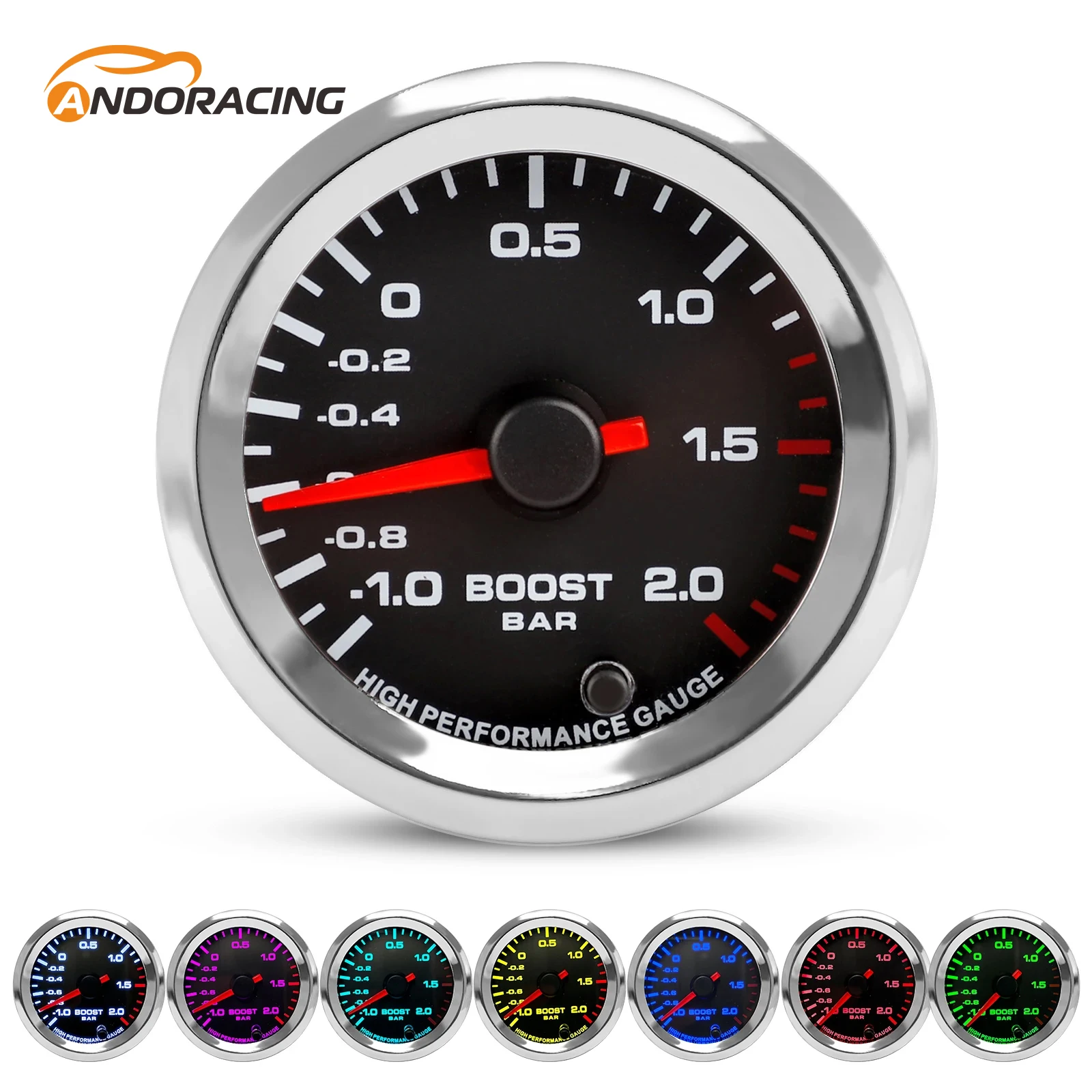 

New Car 7 Colors 2'' 52mm 12V Turbo Boost Gauge -1-2 BAR Pointer ABS Steel Glass Boost Gauge With Stepper Motor