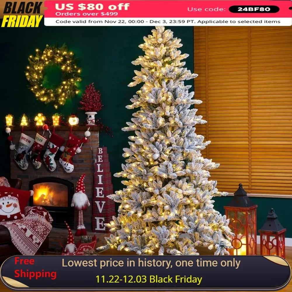 

9ft Pre-Lit Snow Flocked Fir Artificial Christmas Tree, with 650 Warm White Lights,Christmas Tree