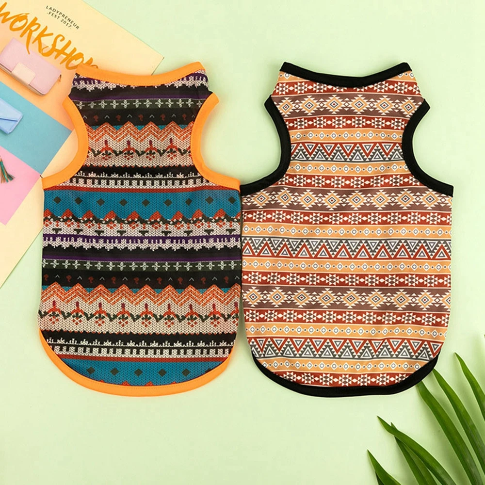 Pet Dog Vest Summer Thin Breathable Puppy Clothes Boho Printed Cat Sleeveless T-shirt Chihuahua Pullover Pet Dog Costumes