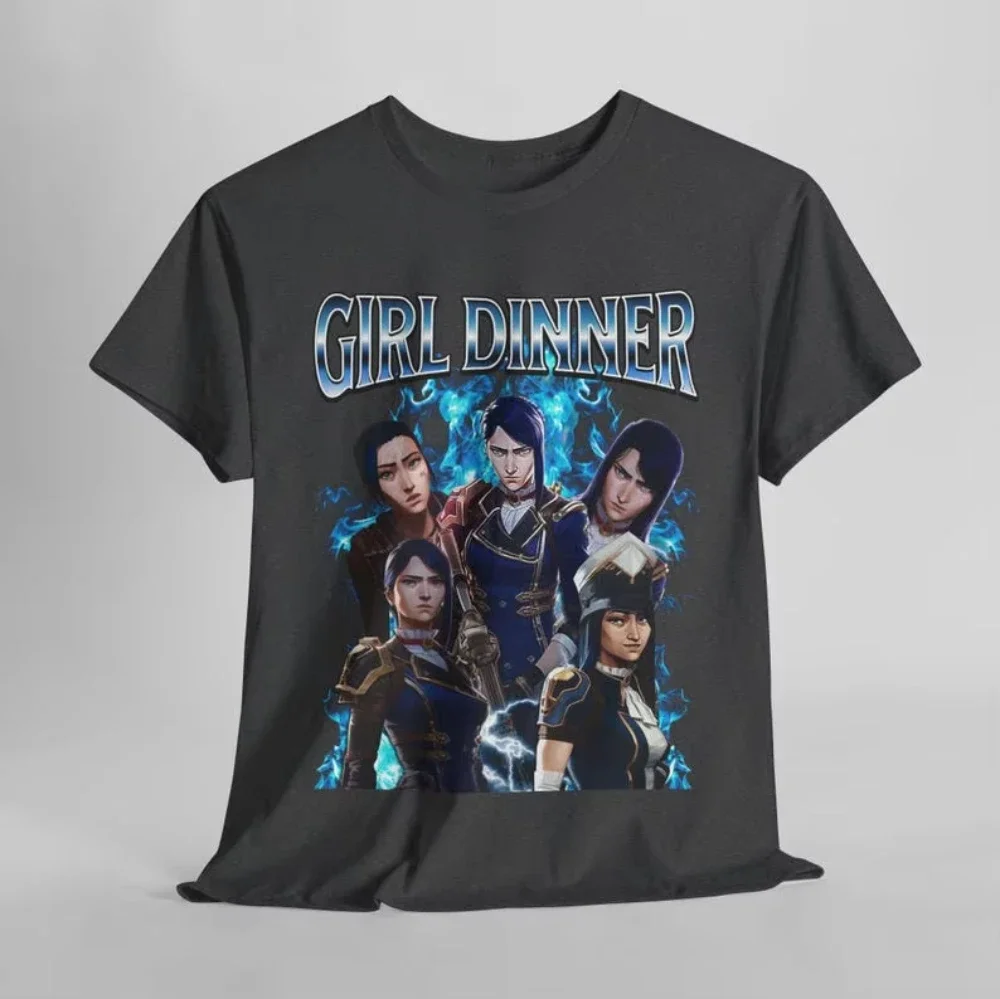 Caitlyn غامض تي شيرت الرجال النساء خمر الشارع الشهير جامعة أساطير قميص أنيمي الملابس Fanmerch Lol البضائع القطن المحملة