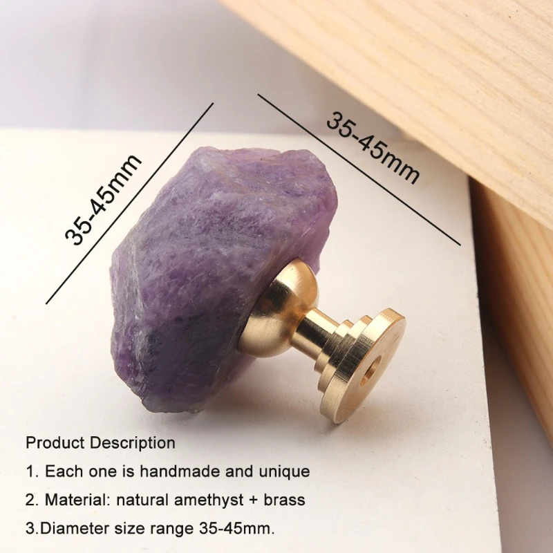 Amethyst mineral brass drawer handle for cabinets, wardrobes, door of closets, shoe cabinet and decorative box handle