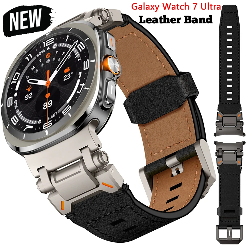 Pulseira de couro para samsung galaxy watch 7 ultra 47mm pulseira homem negócios para sansung galaxy ultra 47mm pulso correa