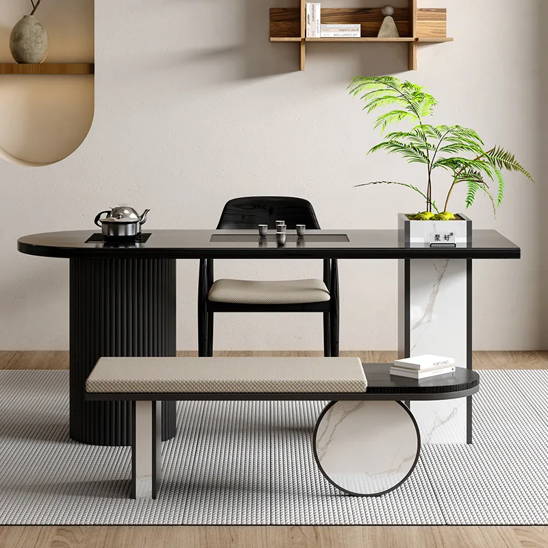 Household small apartment balcony solid wood tea table and chair combination wabi sandy wind simple office meeting guests creati