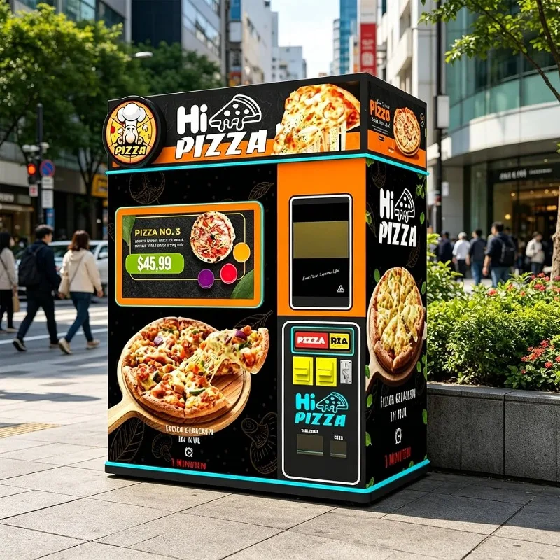 Automatic Pizza Vending Machine AI Smart Pizza Maker High Speed Heating Oven Touch Screen for Airport Station Office Customized