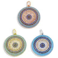 OCESRIO Copper Big Evil Eye Medallion Pendant for Jewelry Making Zirconia Gold Plated Accessories for Jewelry pdta523