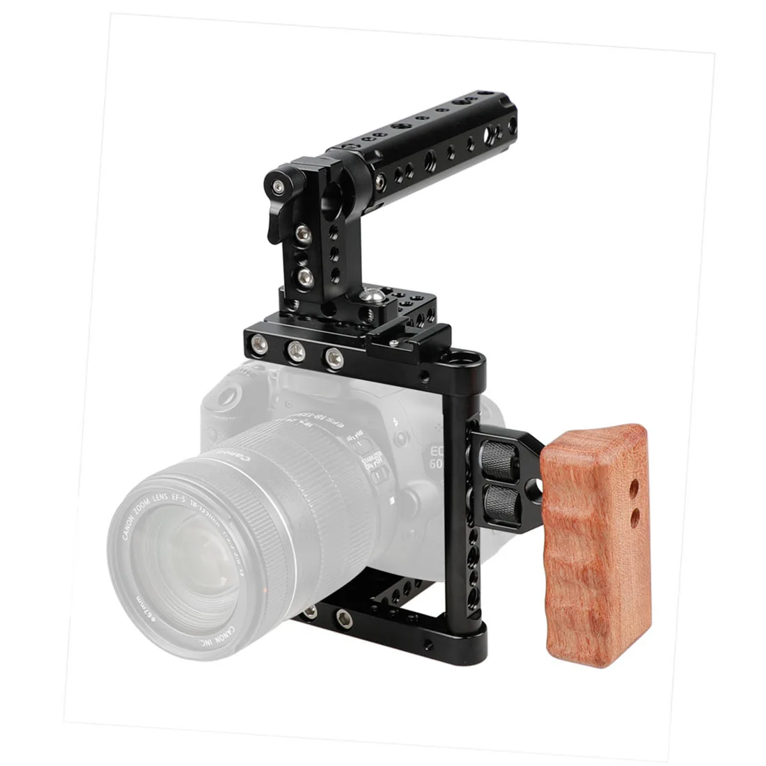 FEICHAO Camera Cage Rig with Top Handle Tripod Mount Plate Left Hand Wood Grip for Canon 60D Nikon Panasonnic GH5 GH4