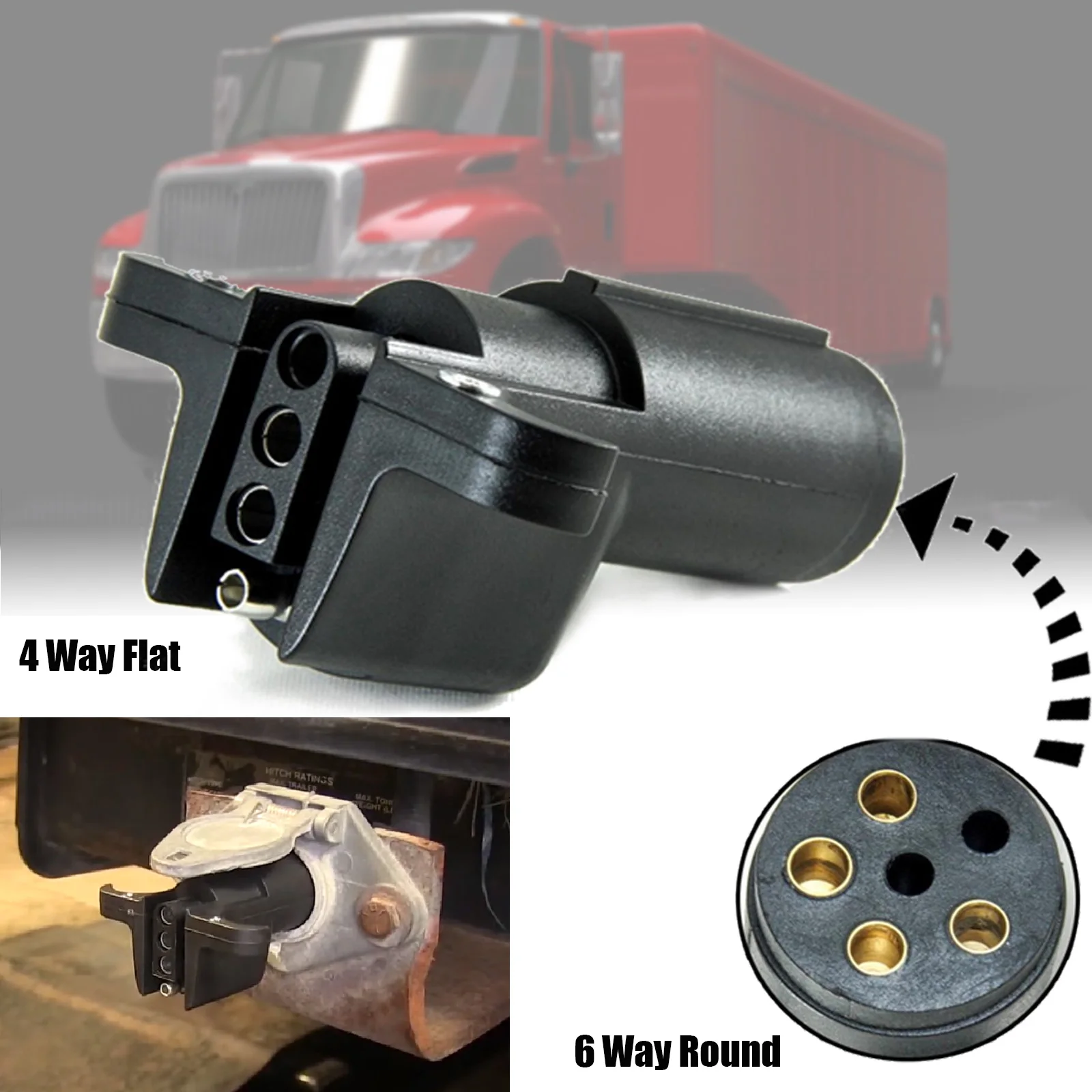 Trailer Light Adapter Plug 6 Way Round to 4 pin Flat Connector Converter Wiring Plug Tow Truck Light US RV Trailer Accessories