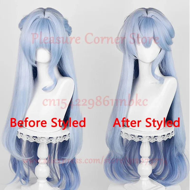 dd12Honkai ستار السكك الحديدية طويلة الأزرق التدرج شعر مستعار لعبة تأثيري مقاومة للحرارة الاصطناعية روبن الباروكات