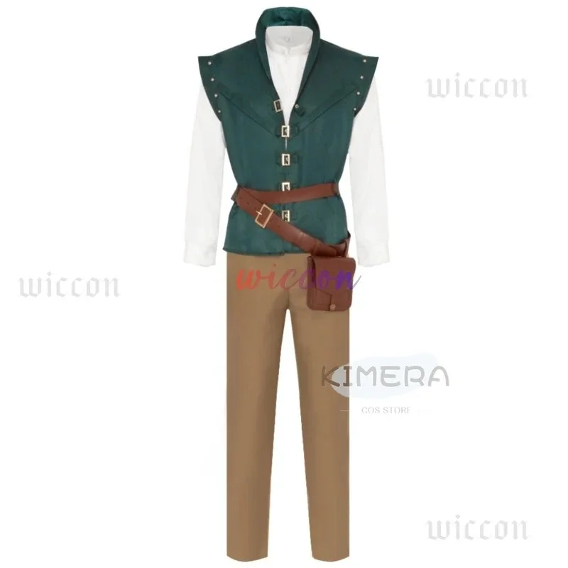 

COSda@Flynn Rider Cosplay Costume Green Vest White Shirt Brown Pant Adult Carnival Uniform Anime Halloween Costumes for ManCOSda