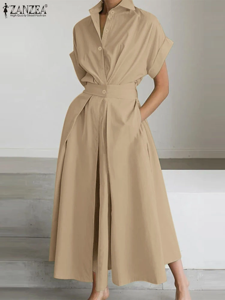2025 ZANZEA แฟชั่น V คอ Sundress ยาว Robe ชุดสตรีฤดูร้อนชุดทํางานหรูหรา Casual ปุ่ม Vestidos