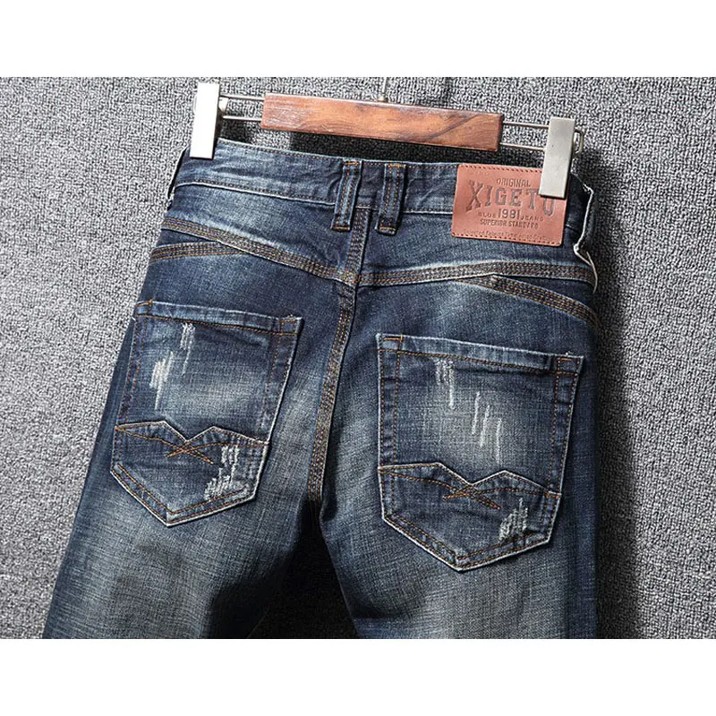 Fashion Designer Men Jeans High Quality Retro Washed Blue Stretch Slim Fit Ripped Jeans Men Vintage Casual Denim Pants Hombre