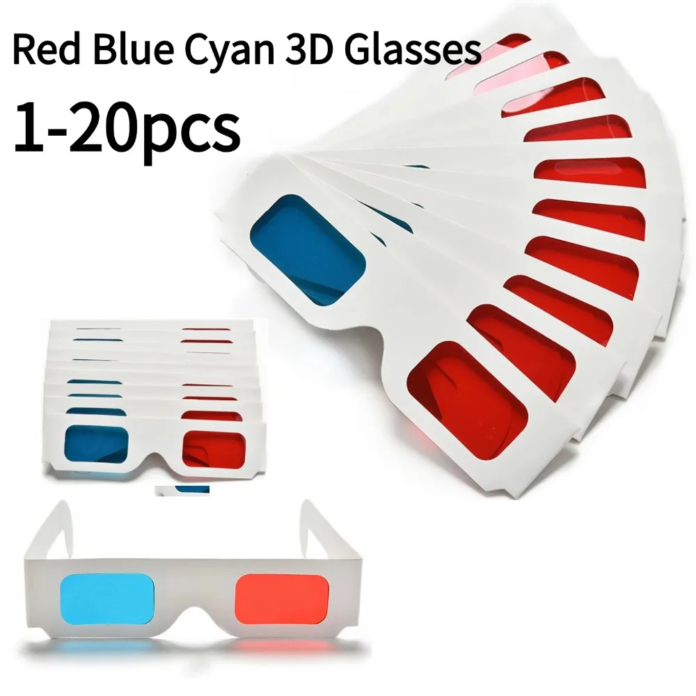 1-20pcs Red Blue Cyan 3D Glasses Movie Game Glasses Cardboard Paper Glasses 3D Gaming Real Viewing Cinemas Accessory