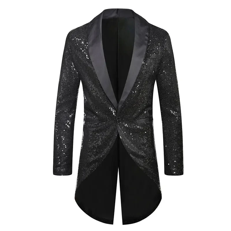 

Mens Shiny Red Sequin Tuxedo Suit Tailcoat Blazer Shawl Collar One Button Coat Men Party Wedding Stage Singer Costumes