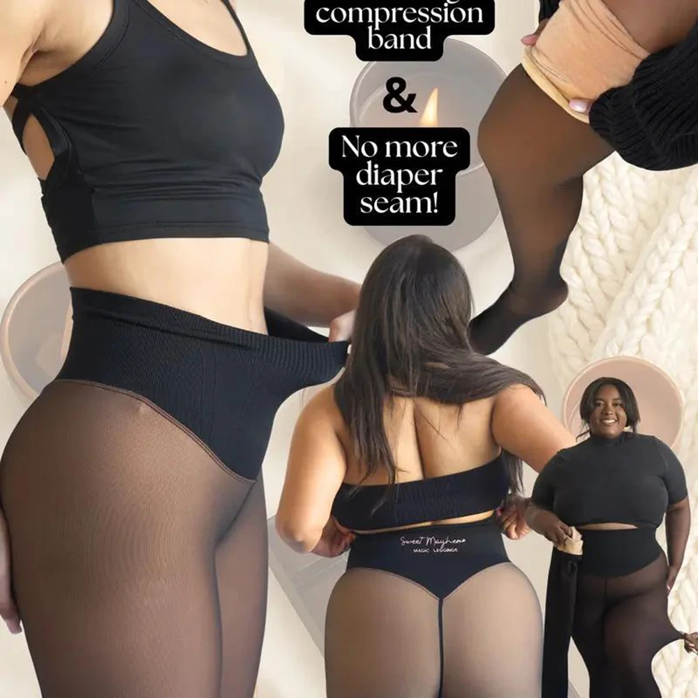 Leggings mágicos con forro polar para mujer, medias moldeadoras de una sola costura con banda de compresión y diseño de cintura antiadherente, invierno cálido