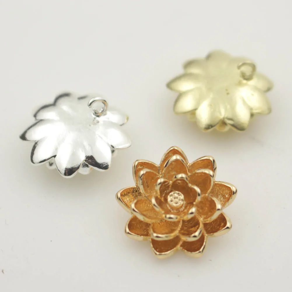 20pcs Lotus Flower Pendant Charms Brass Casted High Quality DIY for Woemn Dangle Hanging on Earrings Chain Necklace Making