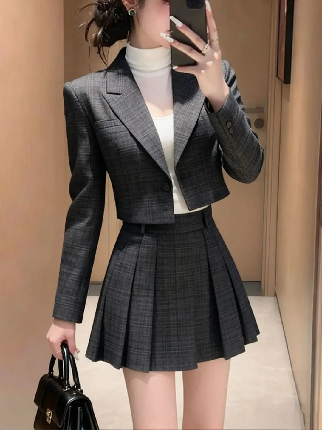  Two-Piece Set Skirt Spring New Style Rich Girl Jacket Top Pleated Short Skirt Women's Fashion Elegant Chic Ensemble