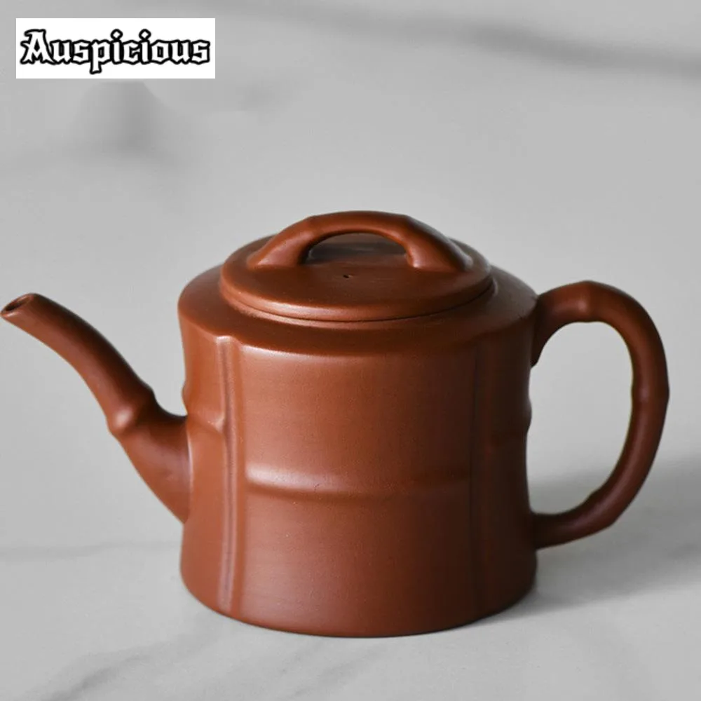 200ml Handmade Red Clay Teapot Creative Bamboo Knot Purple Clay Tea Pot Chinese Tea Brewing Kettle with Filter Zisha Teaset Gift