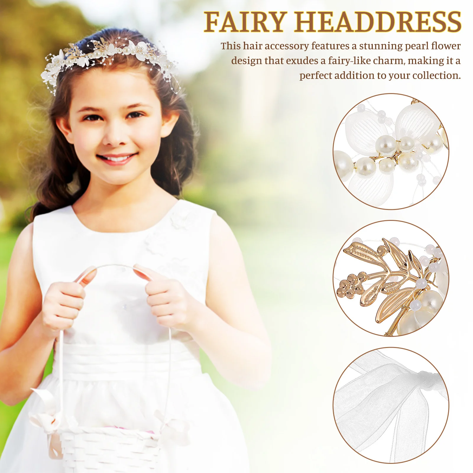 

Fairy Pearl Headband Wedding Floral Hairband Ribbon Vine for Bride Bridesmaid Flower Party Prom Evening Event Wear