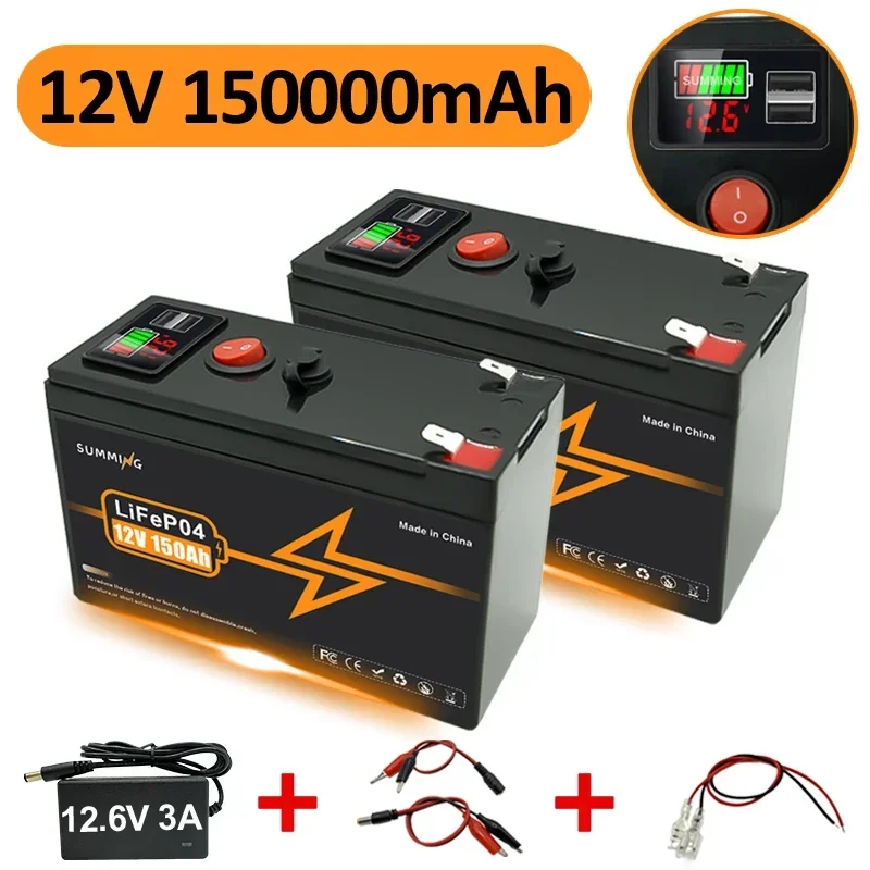 

LiFePO4 12V 4000+ Deep Cycles 18650 Lithium 150Ah Battery Built-in BMS,for UPS, Kayak Fish Finder, Solar Panel,Power Wheels