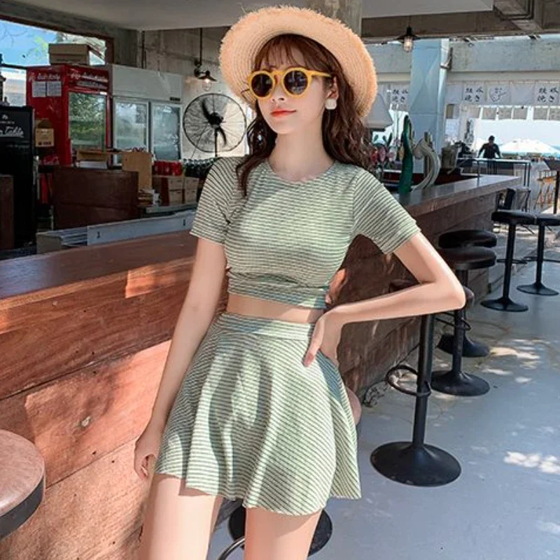 Bikini Setss Women Chic Striped Sweet Girls Beach Style Summer Casual Swimwear Vacation Comfortable Lace-up Simple Ulzzang Daily