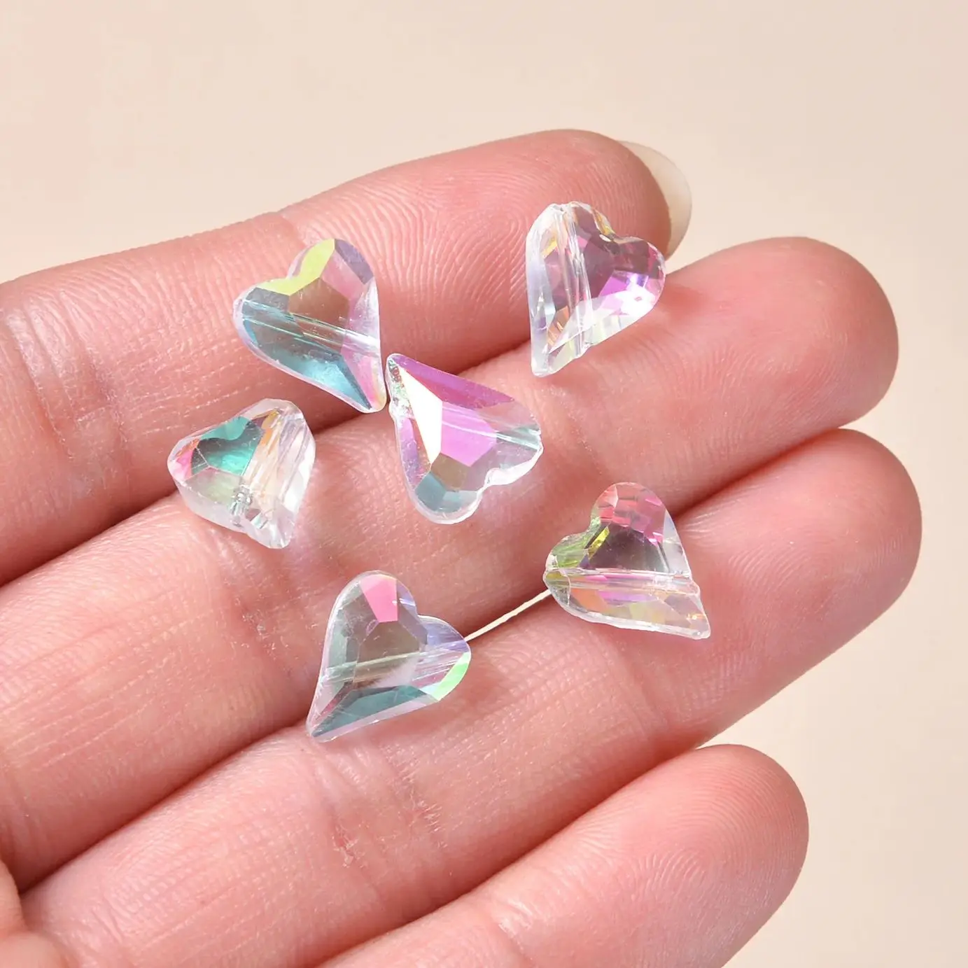 Abalorio de cuentas en forma de corazón, abalorio facetado de cristal checo de Color AB brillante, cuentas espaciadoras para fabricación de joyería, accesorios para manualidades DIY