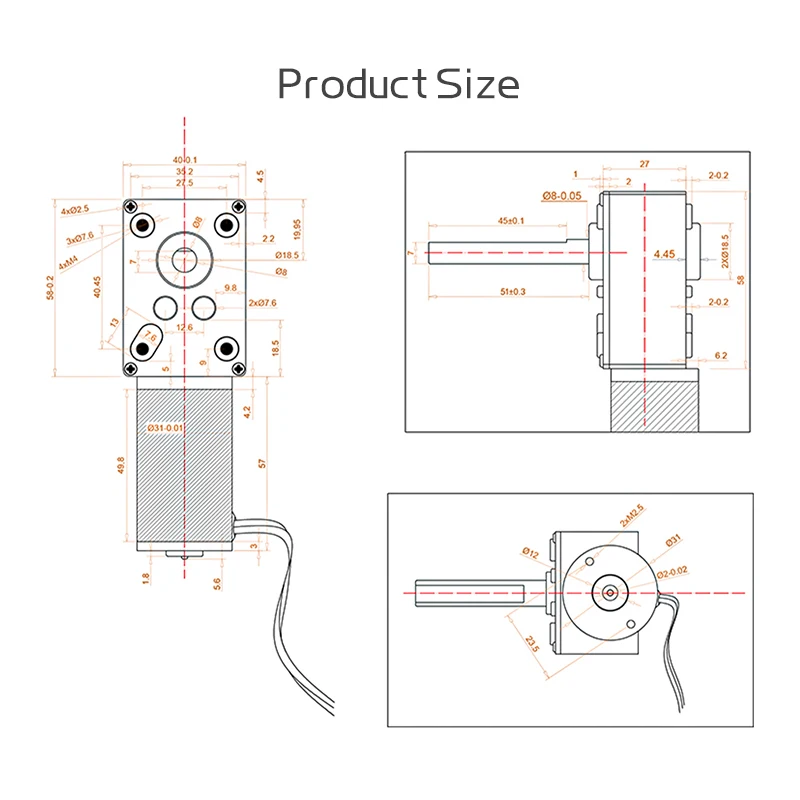 5840-31ZY Worm Gear DC Gear Motor 6V~24V Super Self-Locking Forward And Reverse Speed Control Shaft Length 51MM Brushed Motor