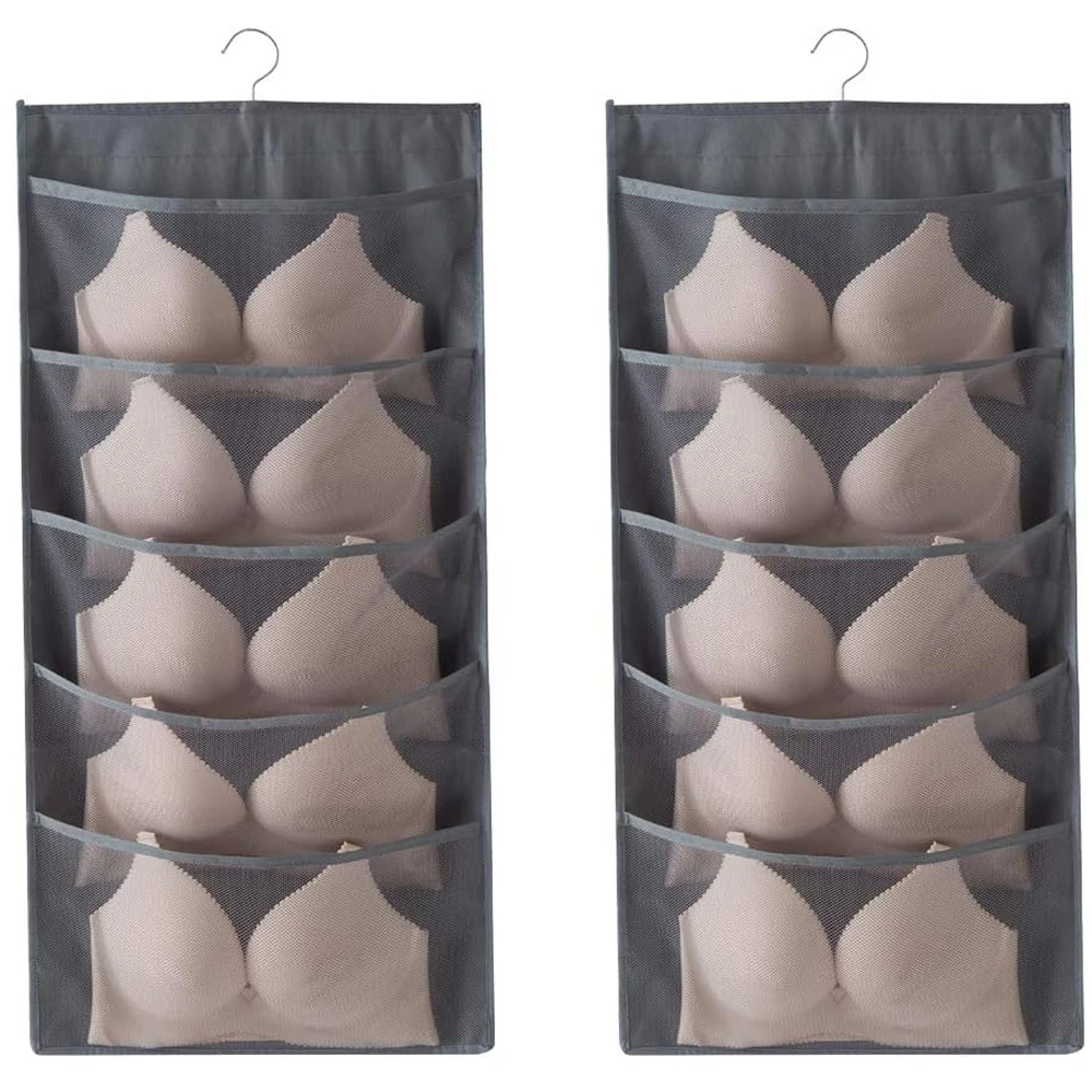 1PC Closet Hanging Bra Organizer with Rotating Metal Hanger Dual Sided Wall Shelf Wardrobe Mesh Pockets Hanging Storage Bag
