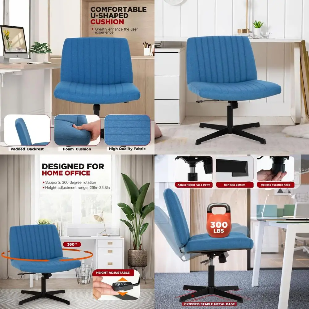 

Adjustable Blue Swivel Chair - No Wheels, Metal Base, Ideal for Office and Home Desks