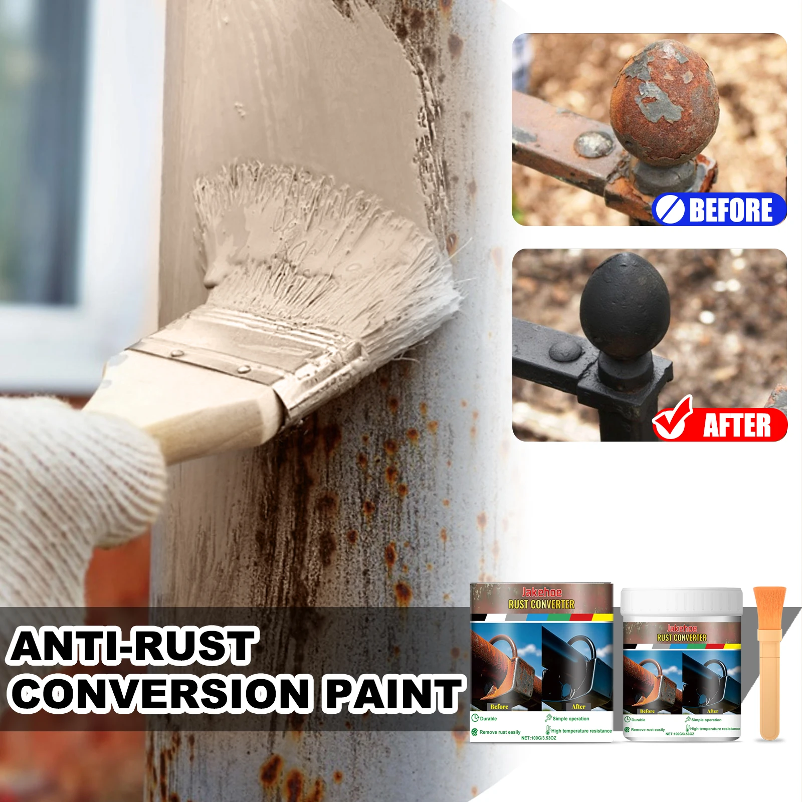 

JAKEHOE Средство для удаления ржавчины с металла 100 г Автомобильный обод, антикоррозийная краска, водостойкий конвертер для удаления ржавчины, защитная краска для металла