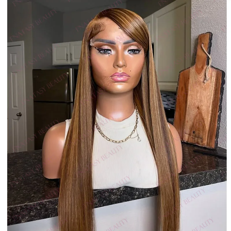 Side Part Highlight Warm Brown Bayalage 100% Unprocessed Human Hair 13x6 Lace Front Wigs for Black Women Glueless 5x5 HD LaceWig