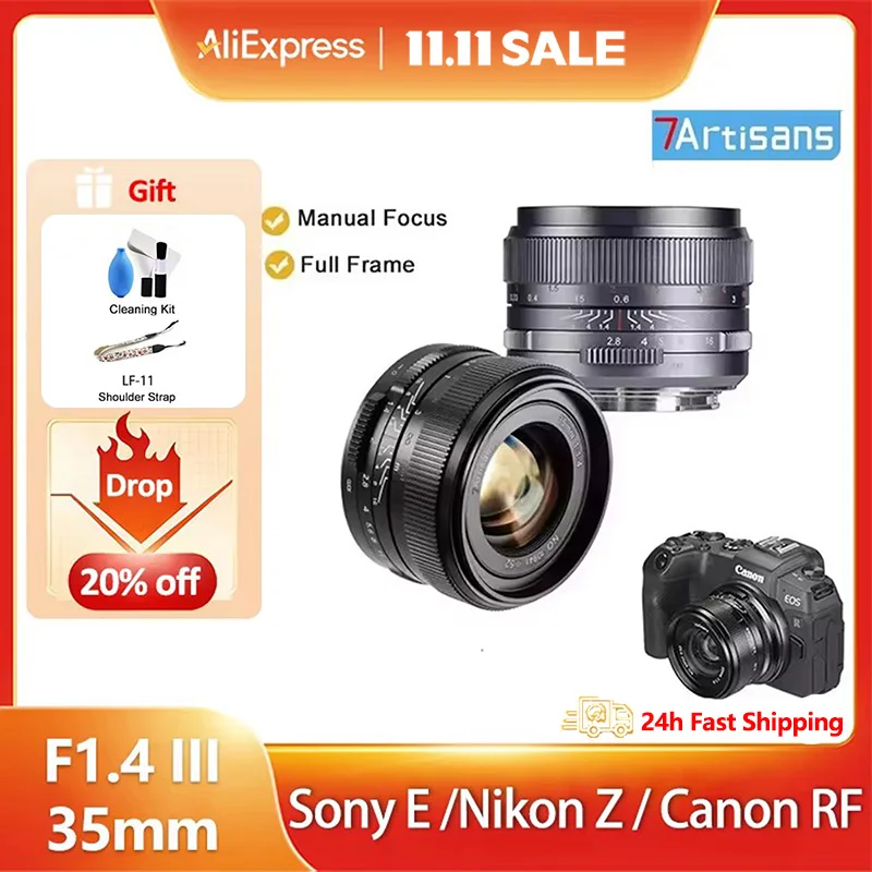 7artisans 35 мм F1.4 III Полнокадровый объектив с ручной фокусировкой для людей с ручной фокусировкой для Nikon Z50 Z6ii Sony E A7III FX30 Canon RF R6 mark II