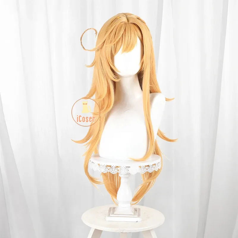 ICoser Genshin تأثير Escoffier شعر مستعار تأثيري برتقالي طويل الشعر Ousia Fontaine التميز بطعم جيد حفلة الهالوين للنساء أ