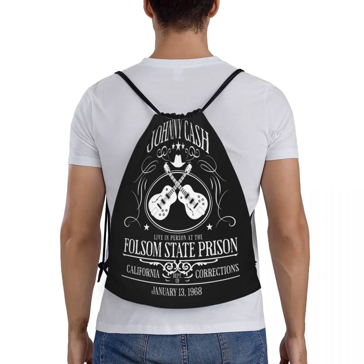 

Johnny Cash Live At Folsom State Prison Jan 13 1968 Backpacks Casual Drawstring Bags Sports Bag Book Bags for Man Woman School