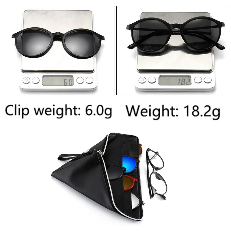 6 In 1 Spectacle Frame Men Women With 5 PCS Clip On Polarized Sunglasses Magnetic Glasses Male Computer Optical 2022