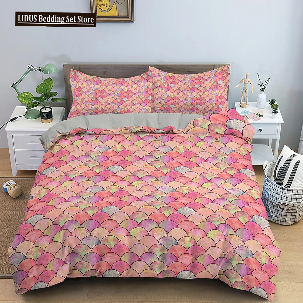 

Fish Scales Duvet Cover Set Colorful Mermaid Polyester Comforter Cover With Pillowcase King Queen Full Size For Boys Girl Teen