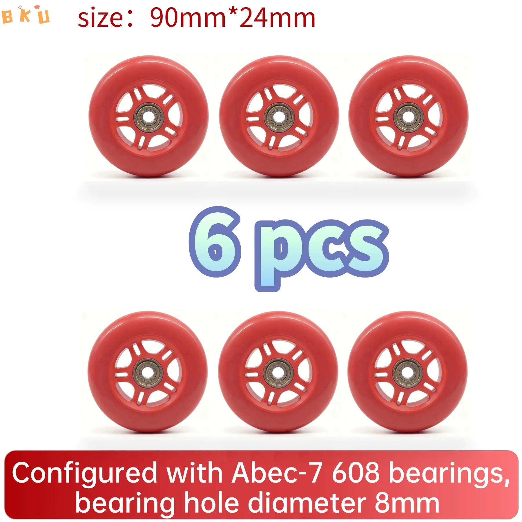 6 عبوات من عجلات البولي يوريثان مقاس 90 مم (3.5 بوصة) مع محامل Abec-7 - 12 لونًا أنيقًا، عالميًا للزلاجات المضمنة ثلاثية العجلات والدراجات البخارية #5