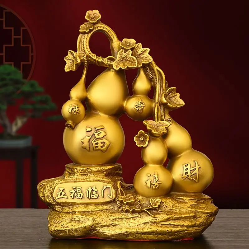 

Chinese Style Crafts Gourd Ornaments Made of All Copper with Five Blessings At The Door Rising Step By Step Gourd Ornaments