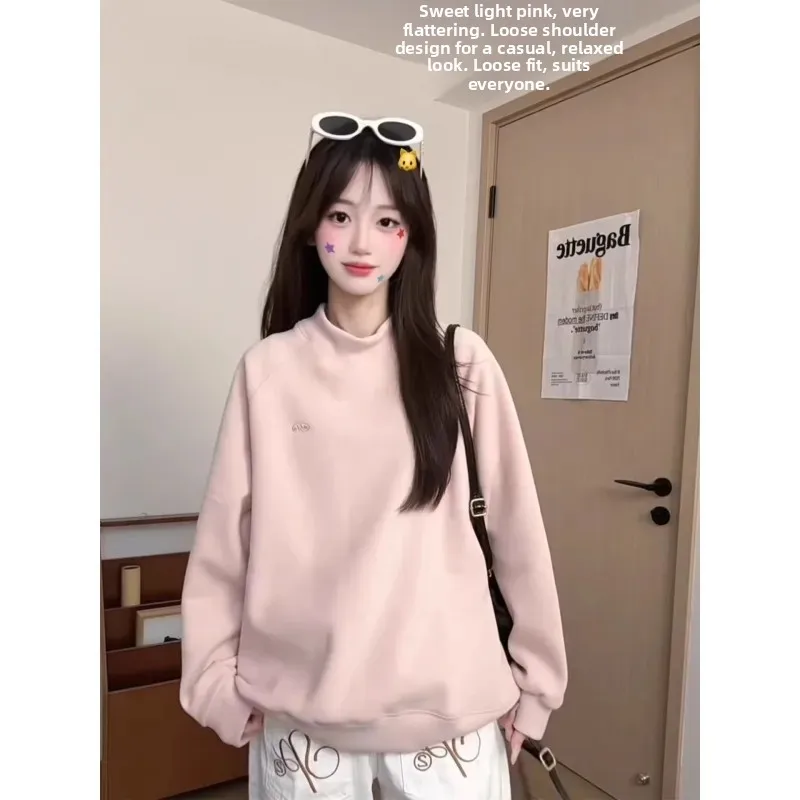 Embroidered Loose Sweatirt f High Collar Warm Top for Women Autumn Winter Faion Moisture ng Comfortable Fit Hoodie