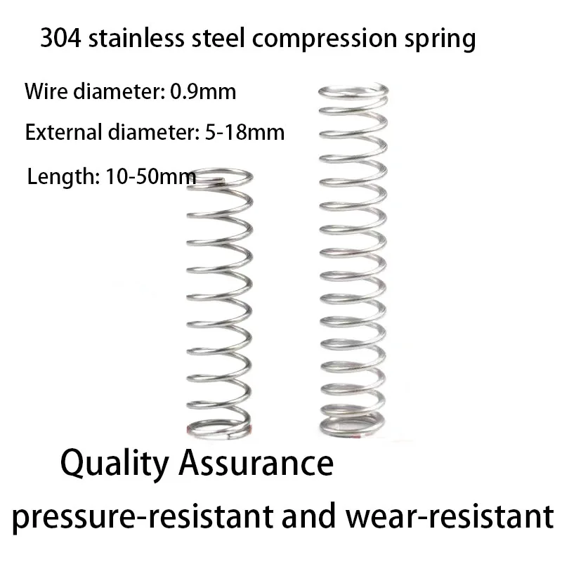 10Pcs 304 Stainless Steel Compression Spring Diameter 0.9mm Cylidrical Coil Return Springs Pressure Spring diameter 5mm to 18mm