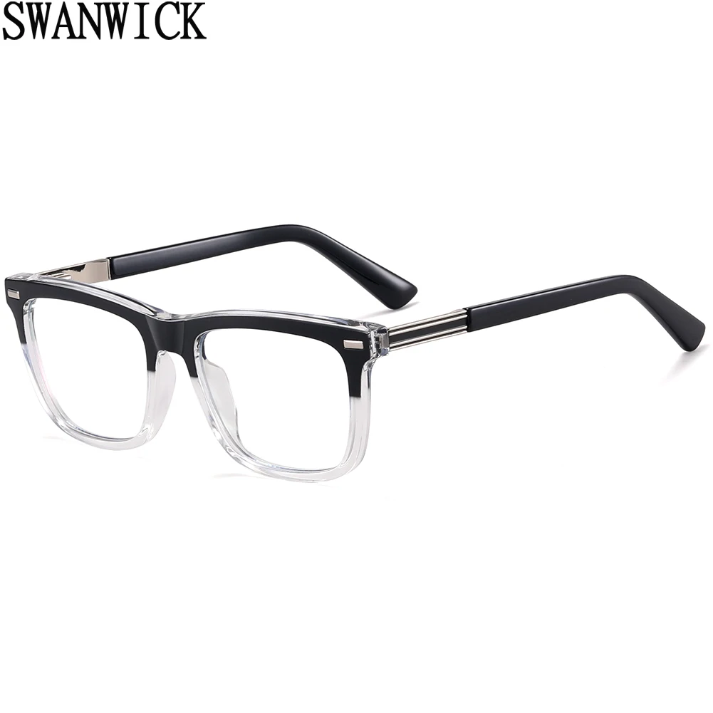 Swanwick anti blue light glasses for men vintage TR90 retro glasses frame square male black brown grey clear lens gift items