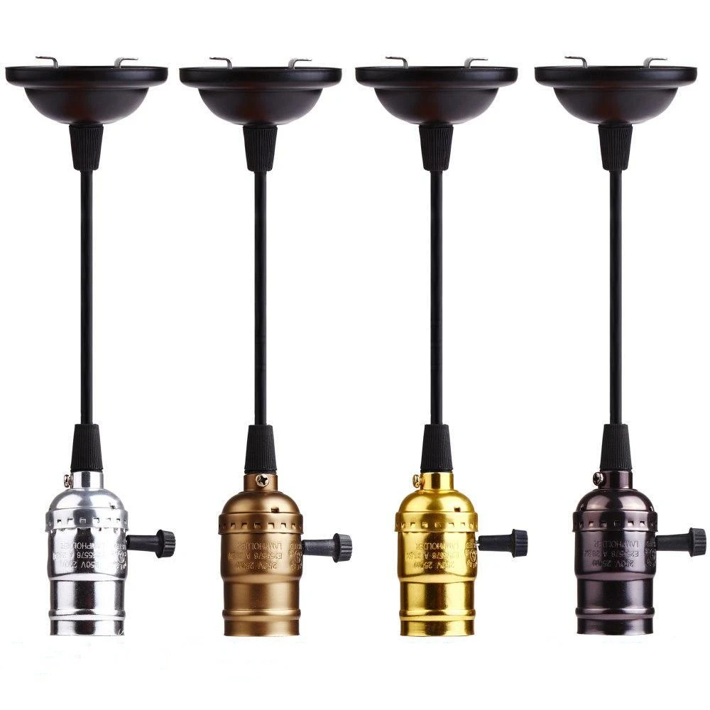 E26 E27 Vintage Retro Lamp Base Holder Screw Bulb Aluminum Shell Bulb Light Screw Socket 4 Colors With Switch