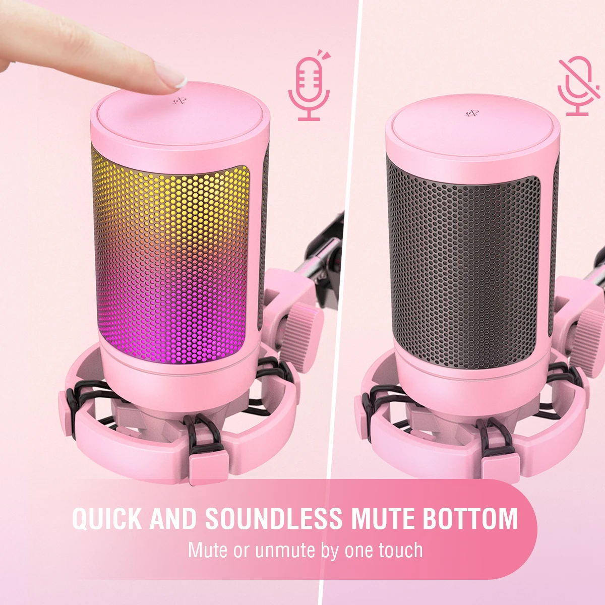 FIFINE USB Gaming พร้อมไมโครโฟนสำหรับ PC สำหรับ Streaming Podcasts,ampliGame RGB คอมพิวเตอร์คอนเดนเซอร์เดสก์ท็อปไมโครโฟนสำหรับสตูดิโอ/วิดีโอ-สีชมพู