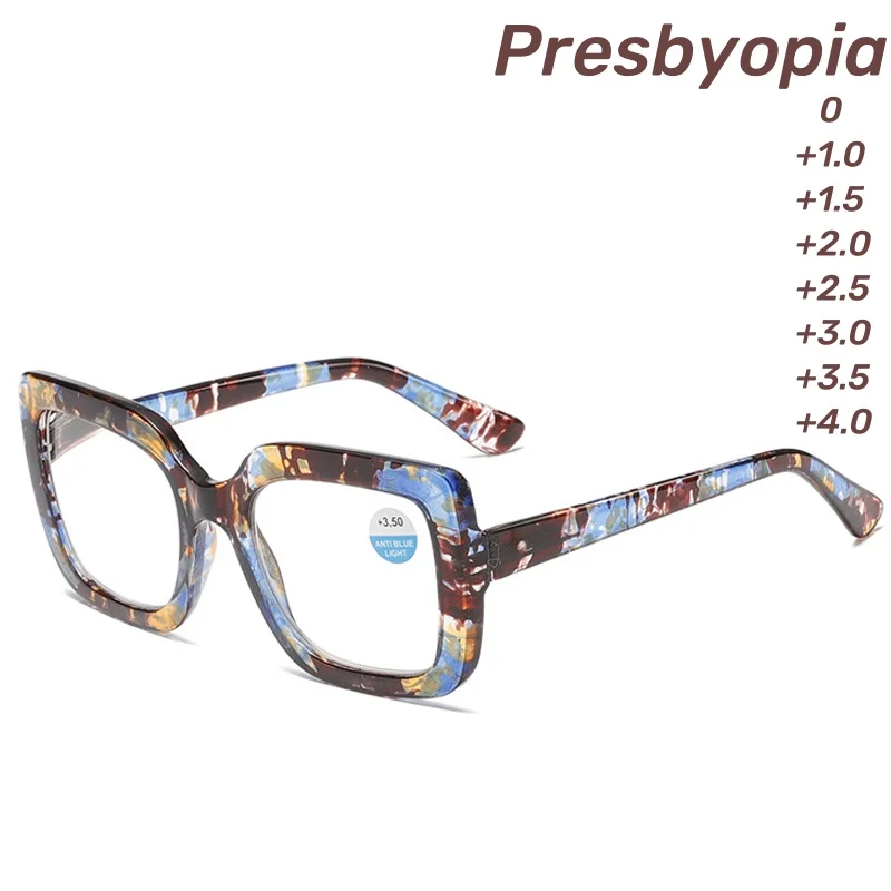 

Women Square Frame Presbyopia Glasses New Trend Blue Light Blocking Finished Far-sighted Prescription Hyperopia Diopter +1.0+1.5