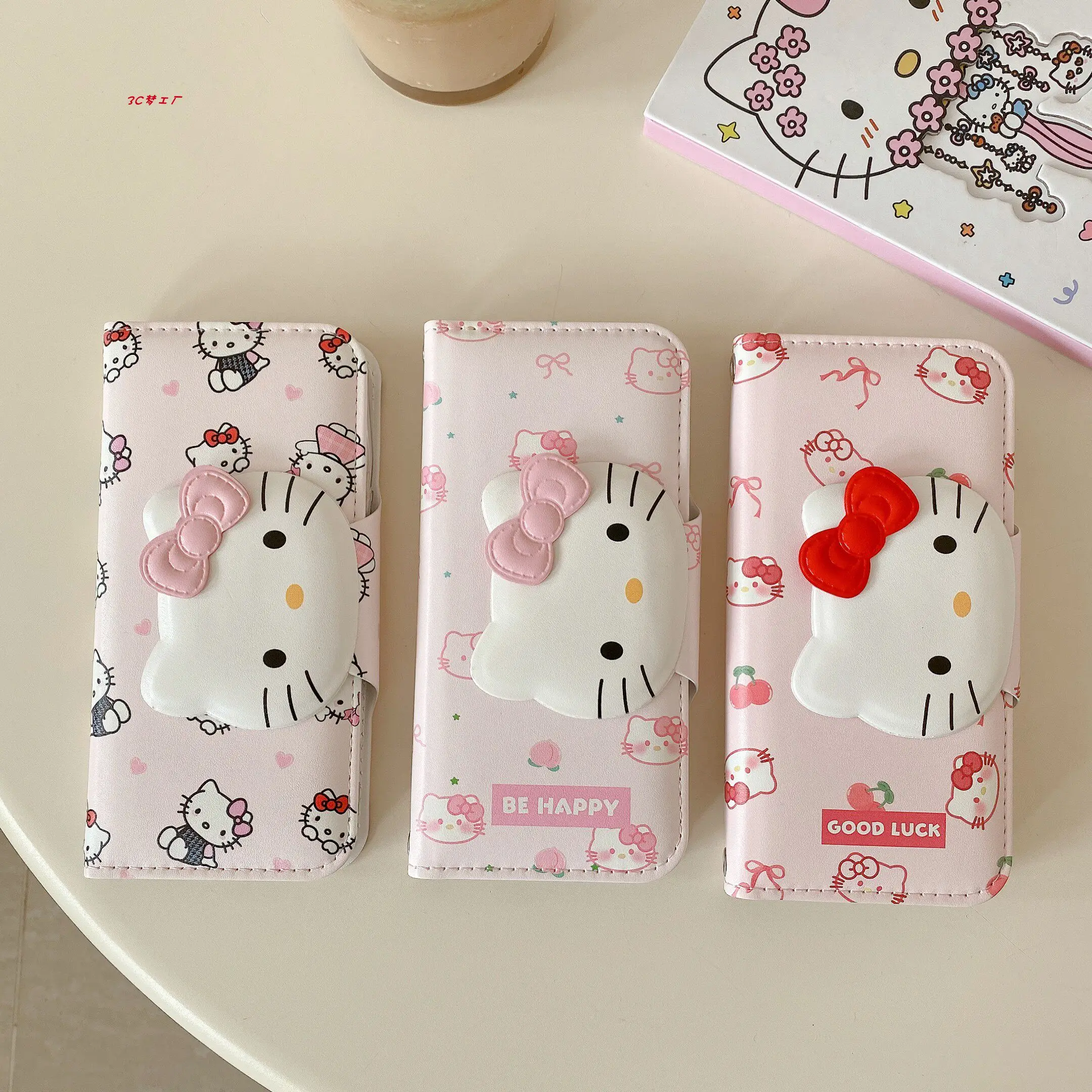 

Creative Leather Flip Sanrio Hello Kitty Phone Case for iPhone 17 Pro Max 16 15 14 13 Pro Full Protection Shockproof Soft Cover