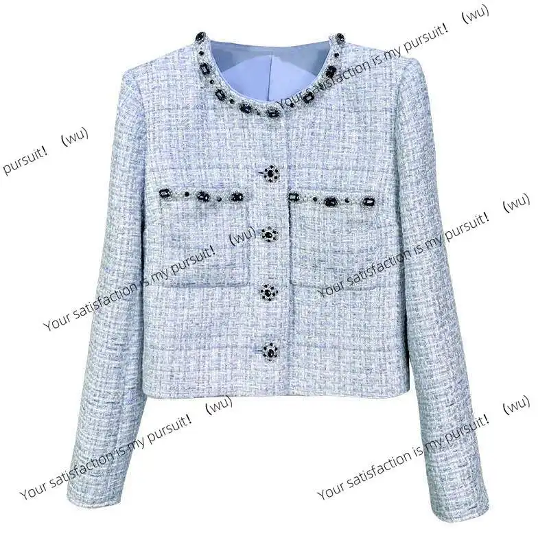 ZOCI-ชุด 2 ชิ้น เสื้อแจ็คเก็ตผ้าทวีดสำหรับผู้หญิง เสื้อโค้ทสีน้ำเงิน กระโปรงทรงเอ ชุดลำลองสไตล์เรโทรสำหรับผู้หญิงในออฟฟิศ