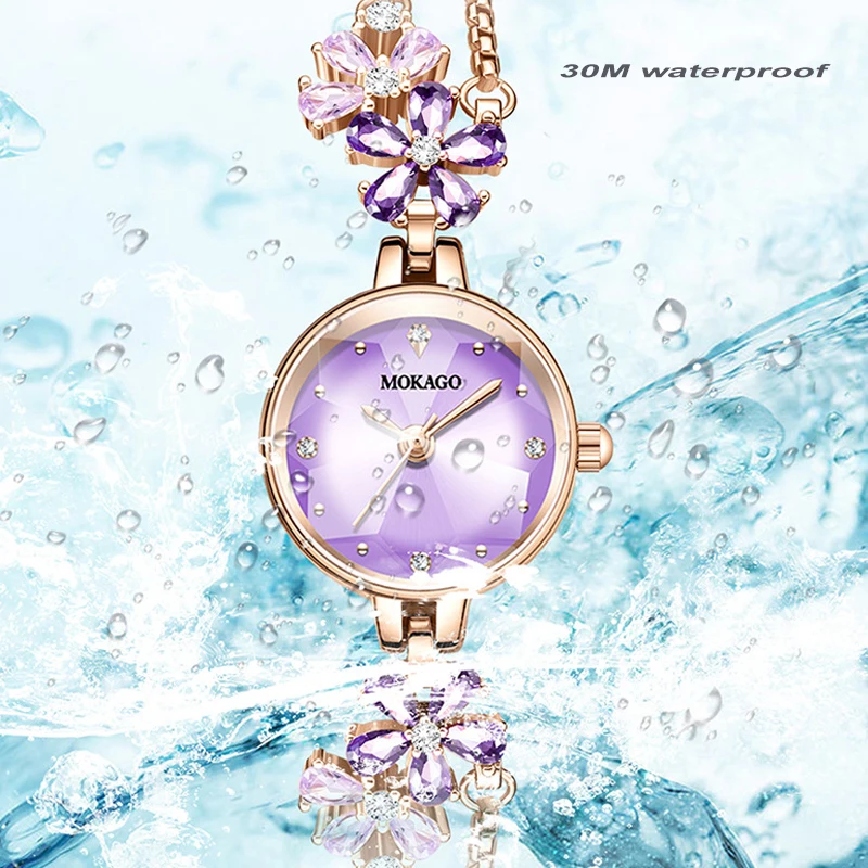 Женские кварцевые часы, модные фиолетовые водонепроницаемые часы, роскошный браслет, наручные часы, женские ювелирные изделия, часы, аксессуары для одежды