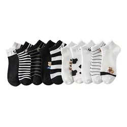 5 Pair Cow Print Low Tube Socks Women Summer Short Cartoon Bear Ankle Sock Cute Asakuchi Breathable Girl Foot Sokken Set