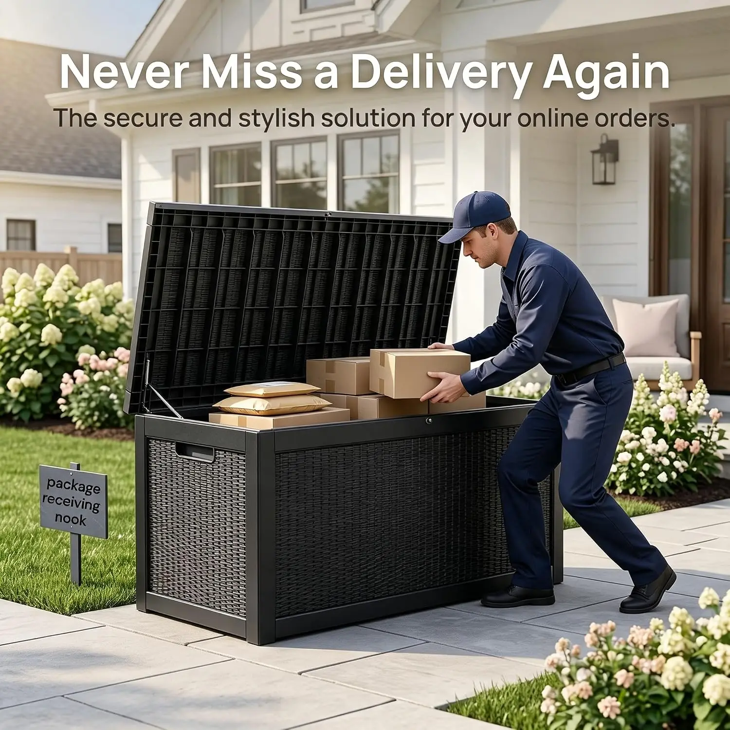 321 Gallon Extra Large Outdoor Storage Box, Waterproof Deck Box with Lockable Lid, Resin Outside Storage Box for Patio Furniture