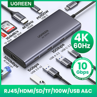 UGREEN 10Gbps USB C HUB 4K60Hz Type-C to HDMI RJ45 PD100W SD&TF USB Adapter for Macbook iPad Samsung Laptop Accessories Docking